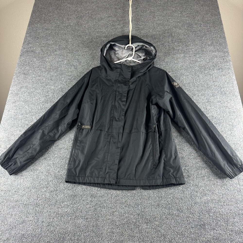 Columbia Jacket Womens M Black Hooded Full Zip Insulated Lined Outdoor Hiking